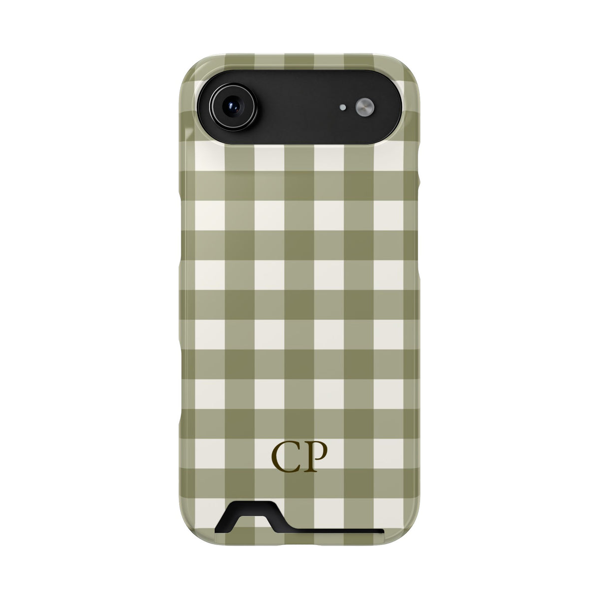 Olive Gingham Monogram Phone Case With Card Holder Personalized