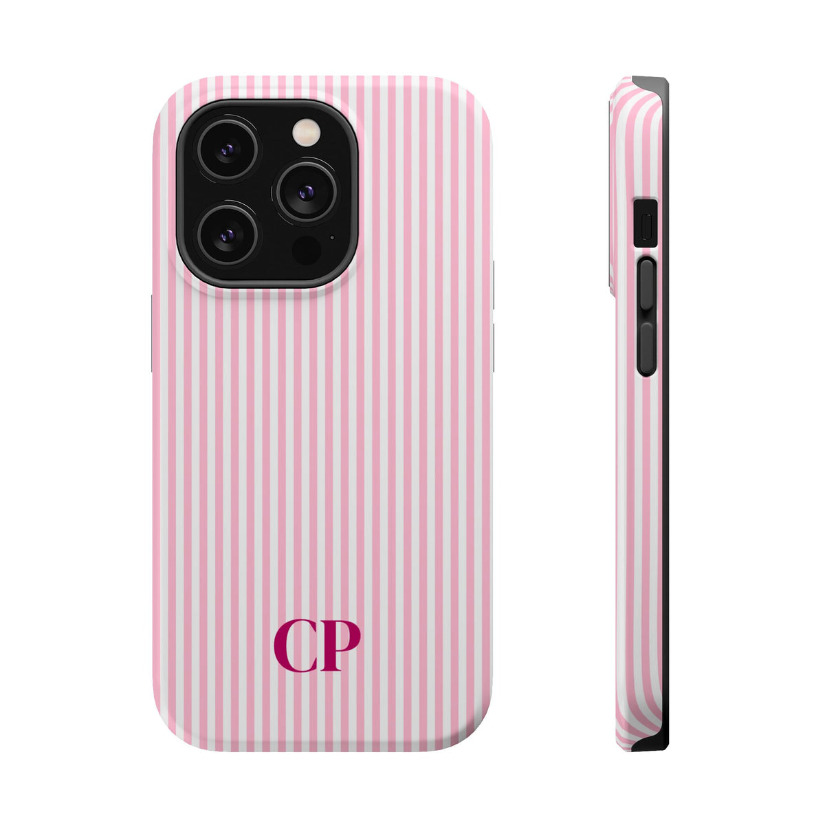 Blush Pinstripe Monogram Magnetic Impact Resistant Case Personalized