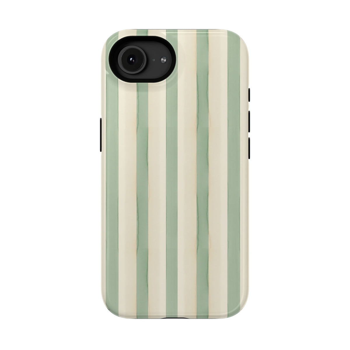 Sage Stripe protective phone case for iPhone 16e, glossy finish
