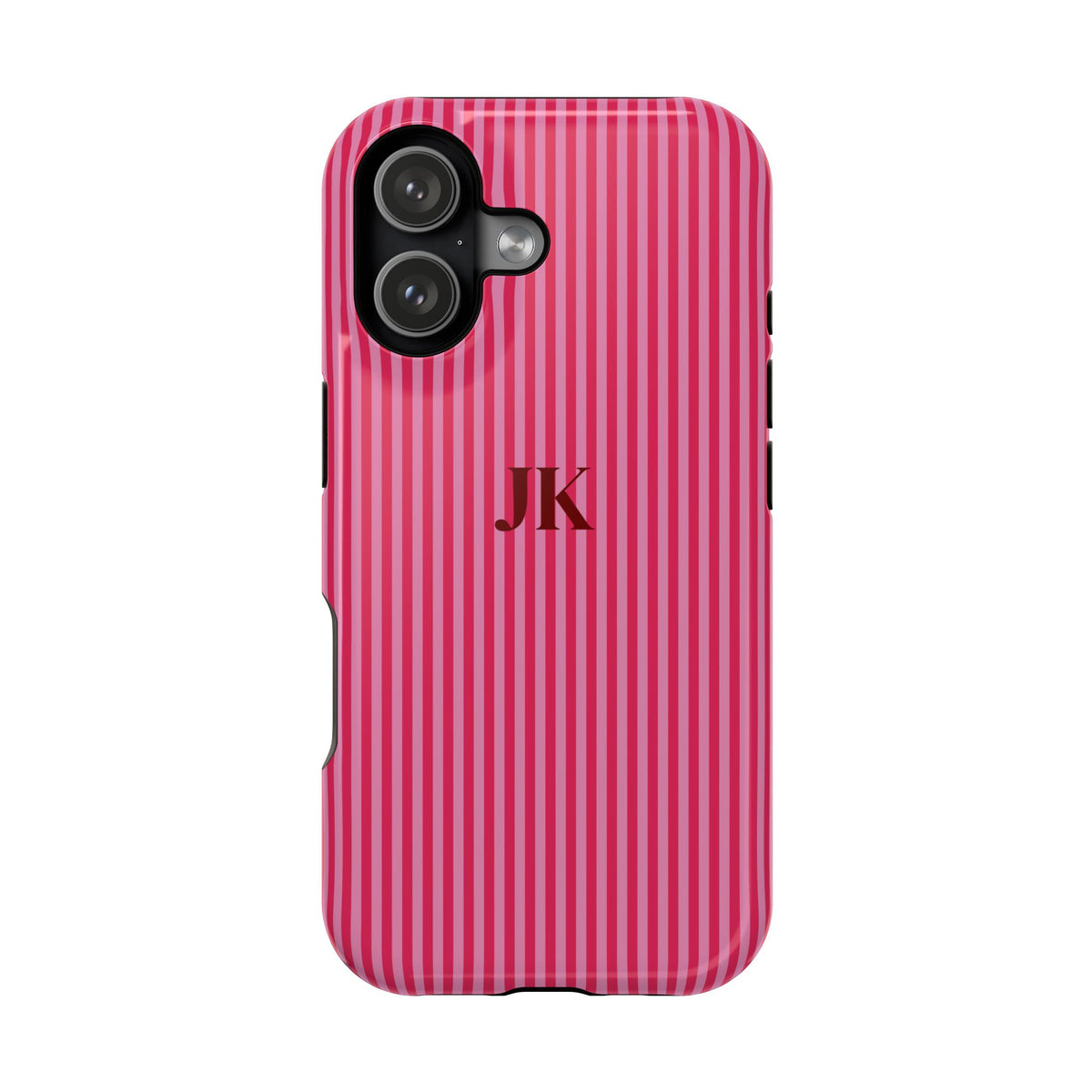 Raspberry Pinstripe Monogram Magnetic Impact Resistant Case Personalized