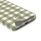Olive Gingham Monogram Phone Case With Card Holder Personalized