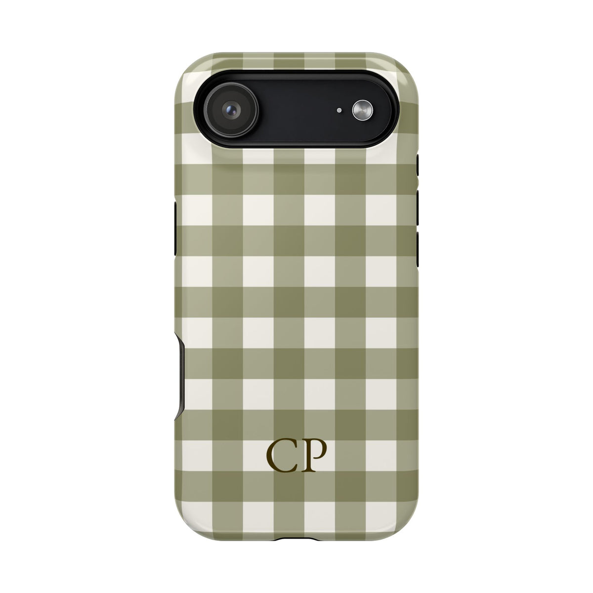 Olive Gingham Monogram Impact Resistant Case Personalized
