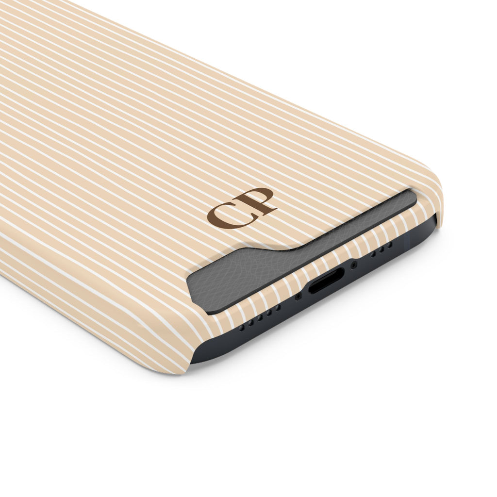 Latte Ribbed Monogram Phone Case With Card Holder Personalized