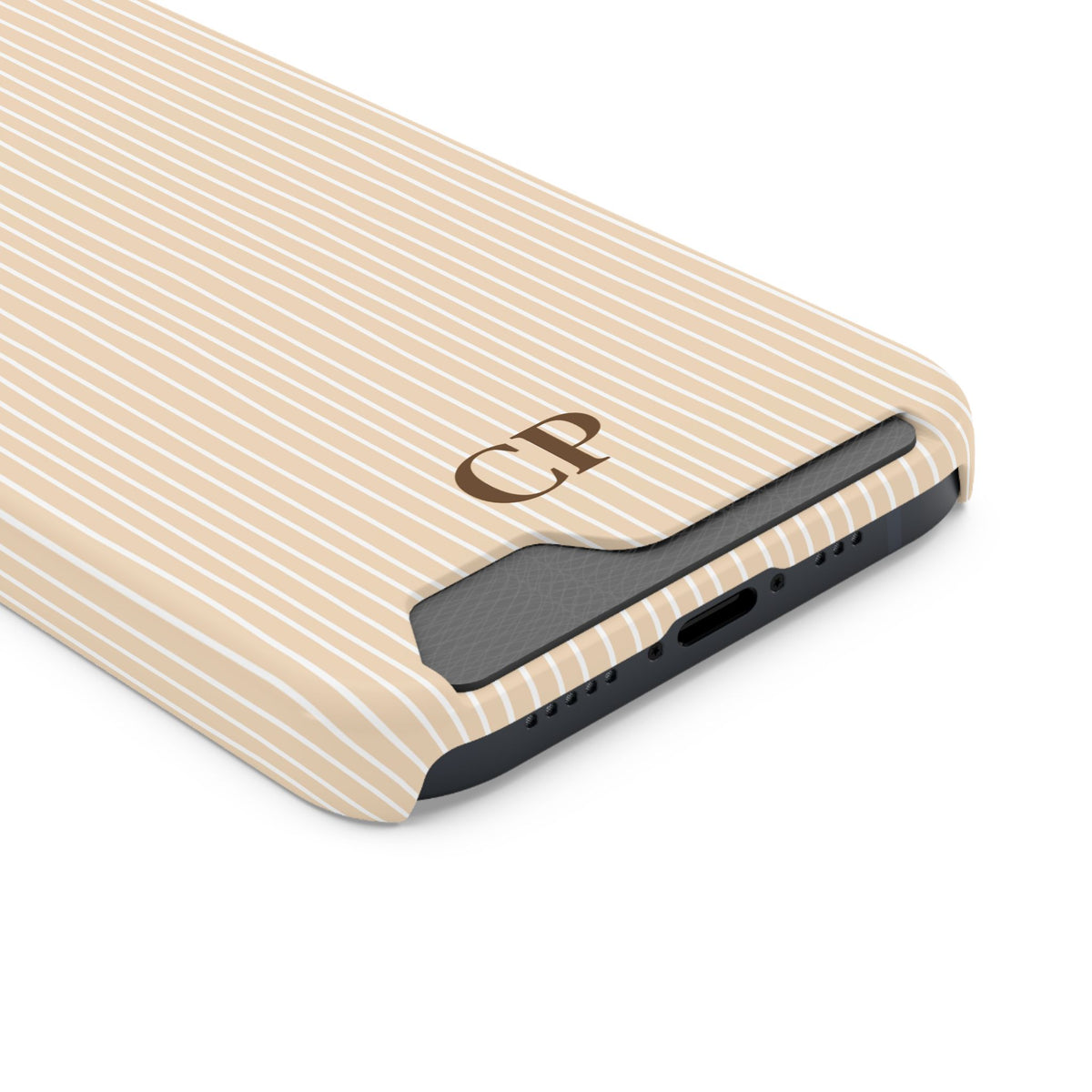 Latte Ribbed Monogram Phone Case With Card Holder Personalized