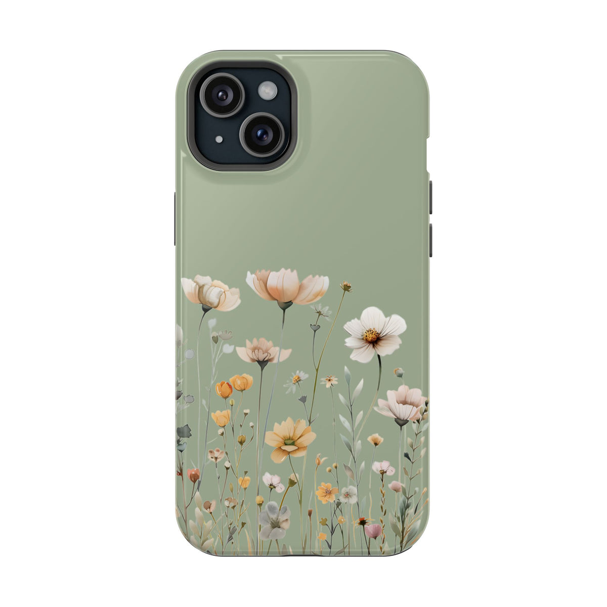 Sage Daisy MagSafe case for iPhone 15 Plus, glossy finish