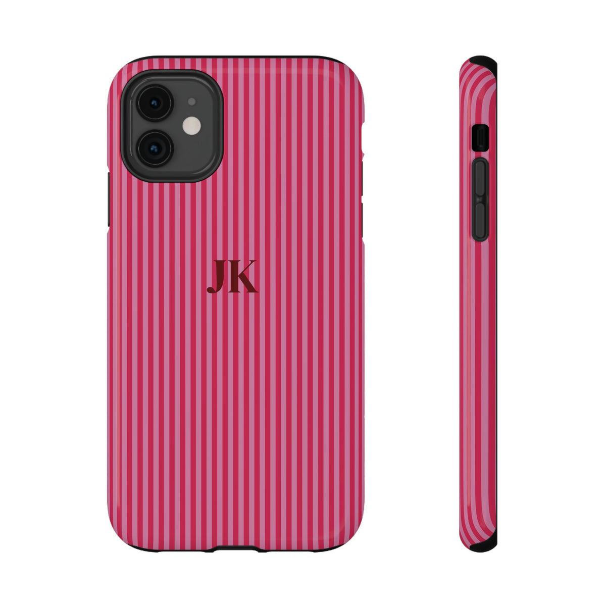 Raspberry Pinstripe Monogram Impact Resistant Case Personalized