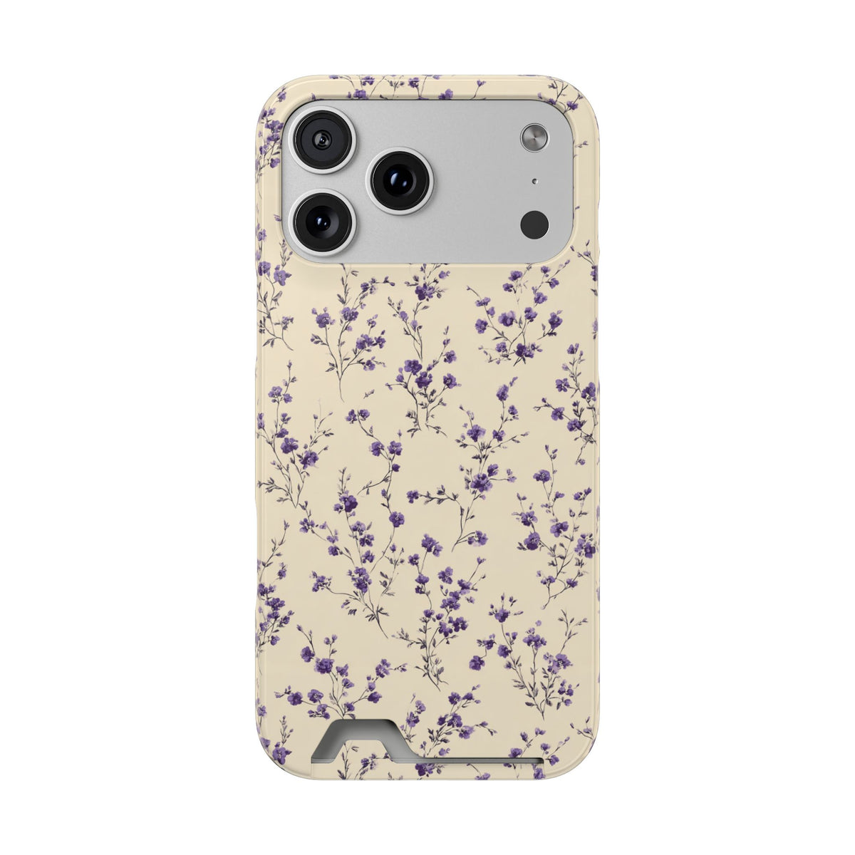 Lavender Ditsy phone case with card holder for iPhone 17 Pro Max, glossy finish