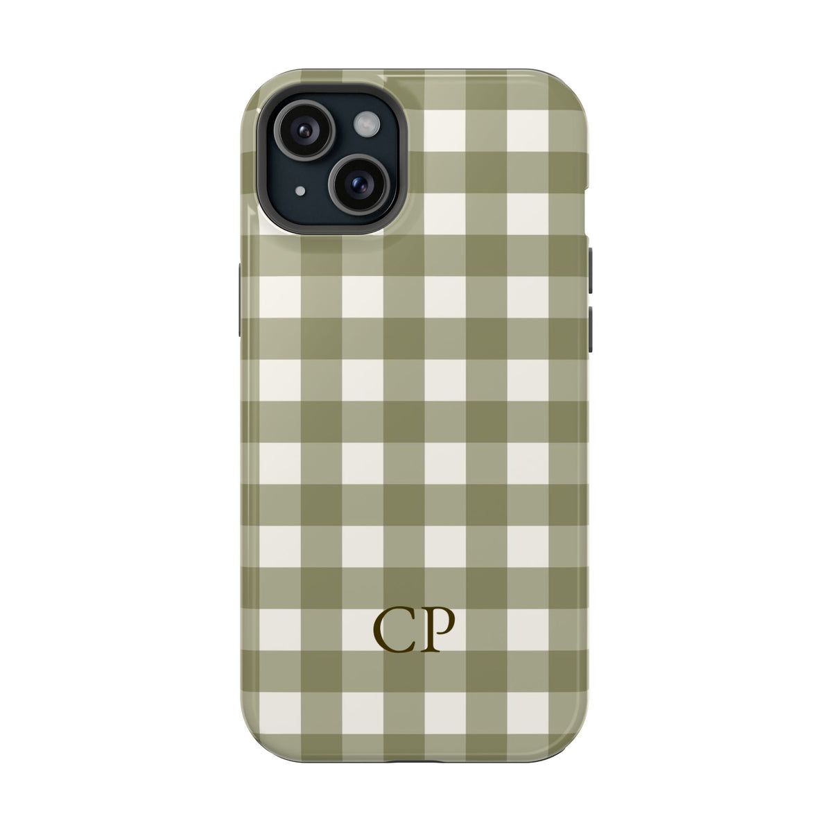 Olive Gingham Monogram Impact Resistant Case Personalized