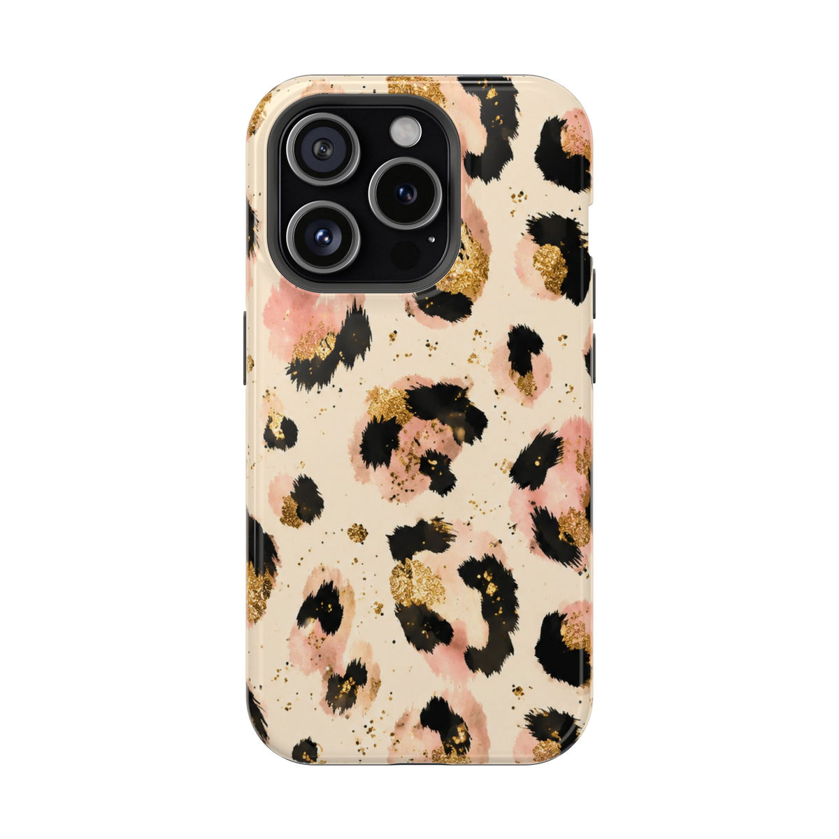 Golden Leopard MagSafe case for iPhone 15 Pro, glossy finish