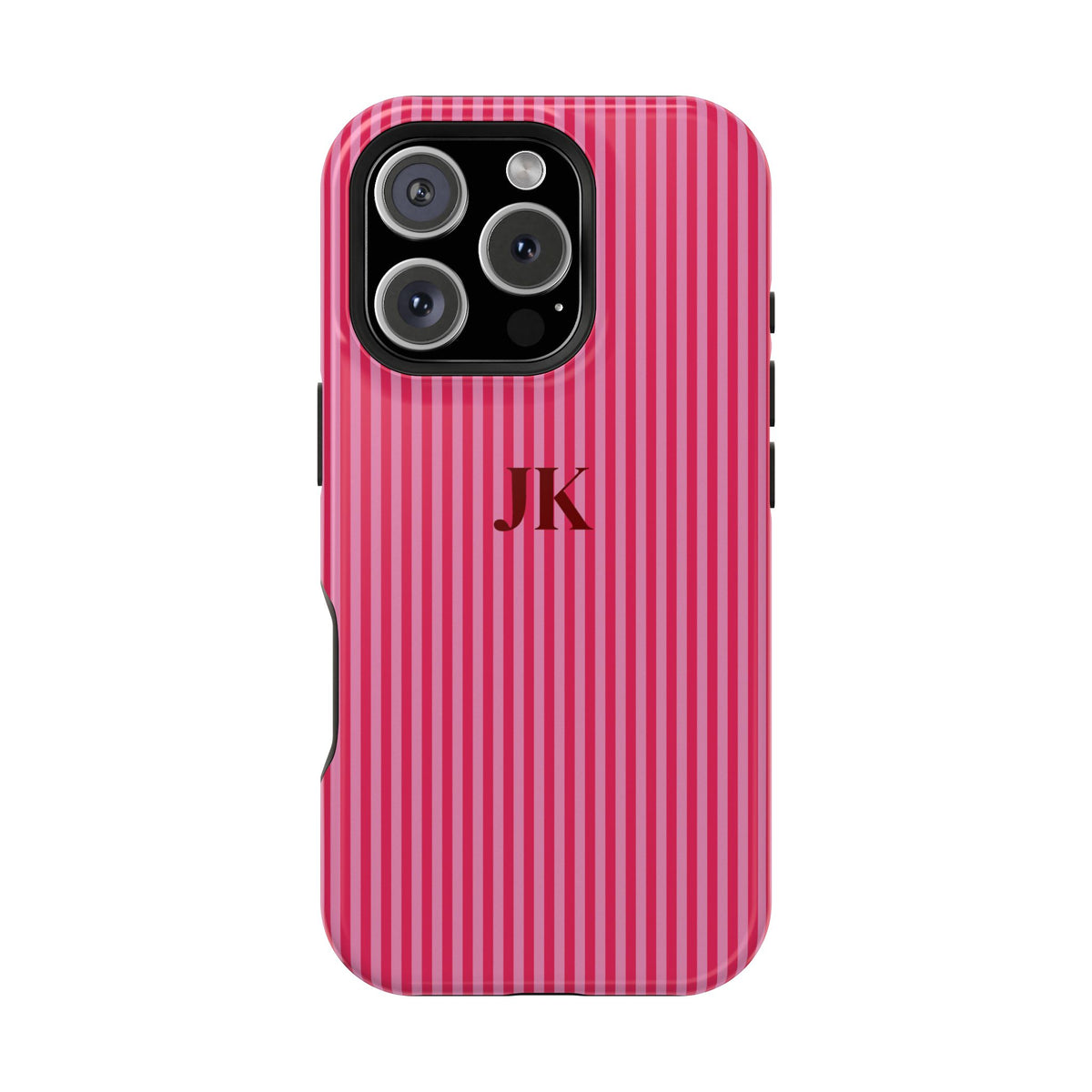Raspberry Pinstripe Monogram Impact Resistant Case Personalized