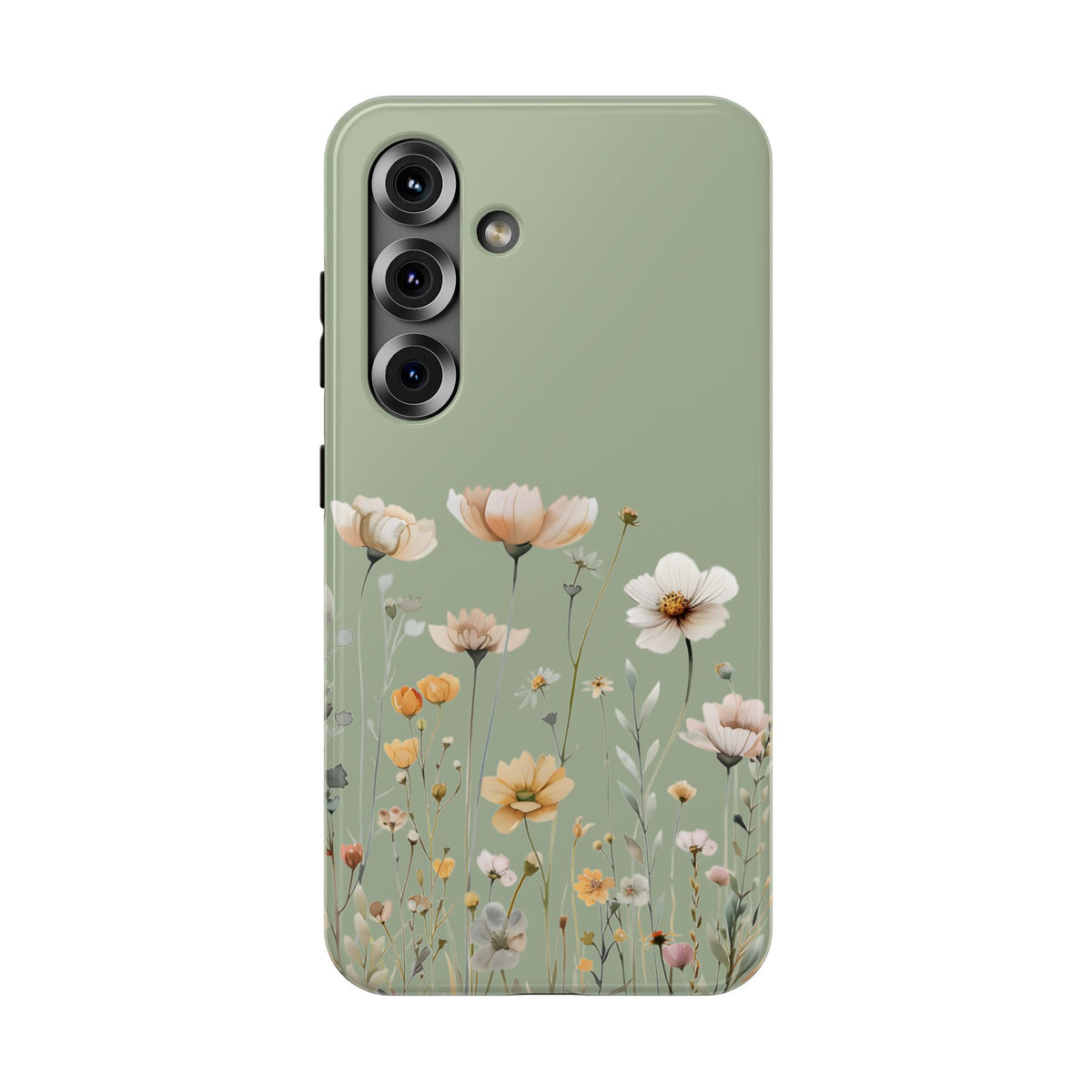 Sage Daisy protective phone case for Samsung Galaxy S25, glossy finish