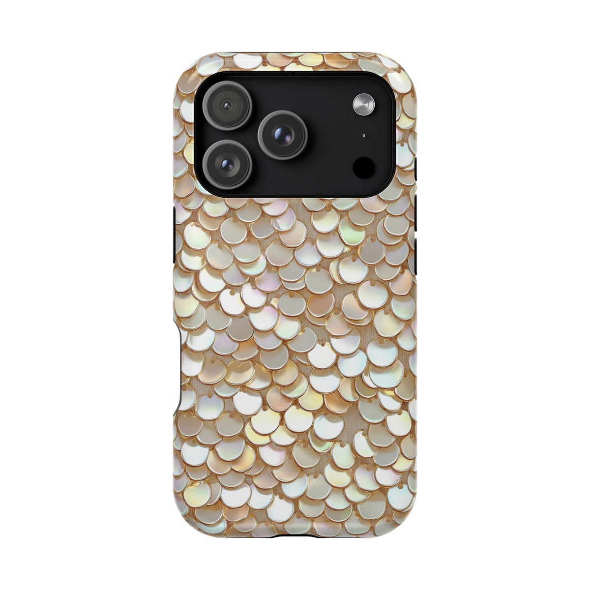 Champagne Sequin protective phone case for iPhone 18 Pro, glossy finish