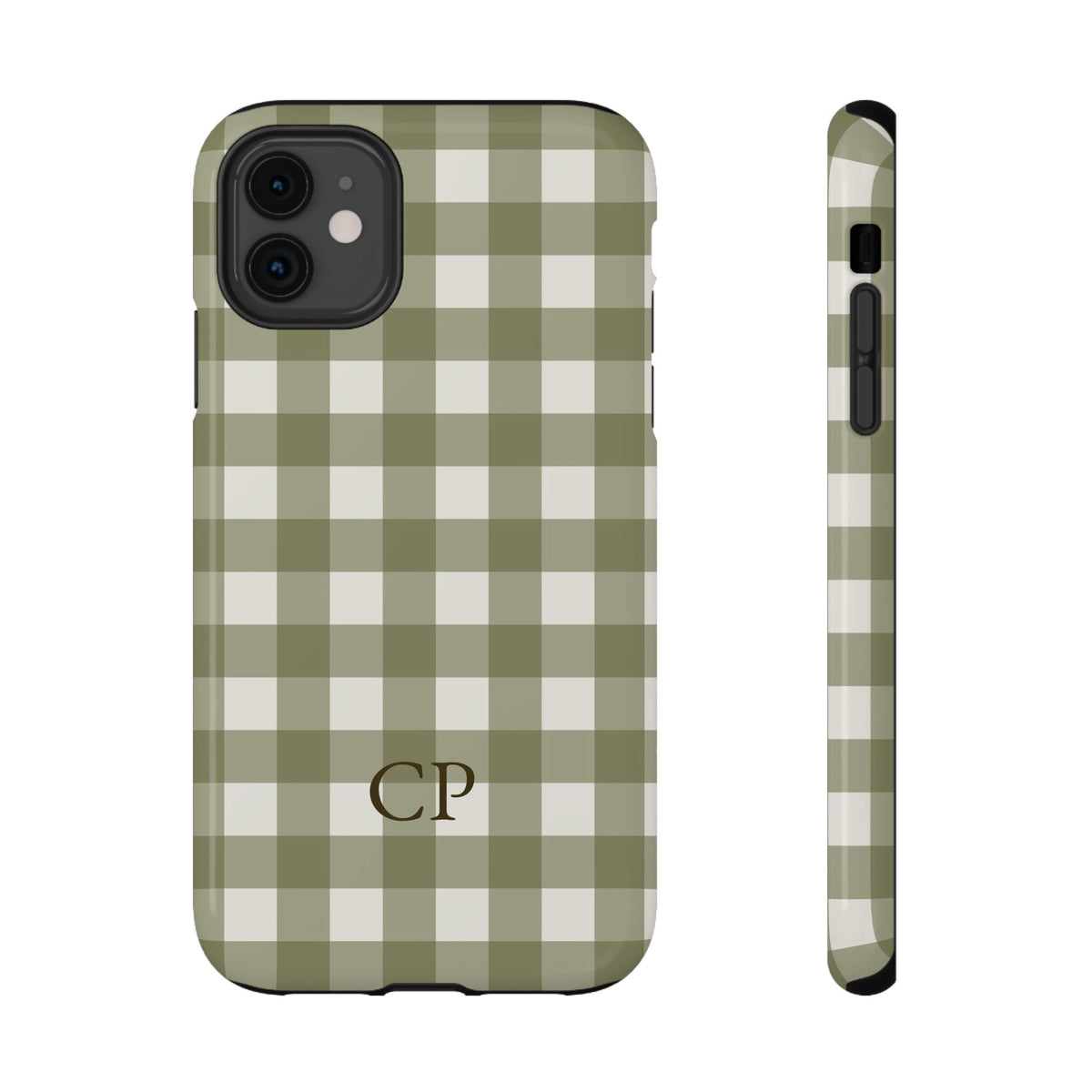 Olive Gingham Monogram Impact Resistant Case Personalized