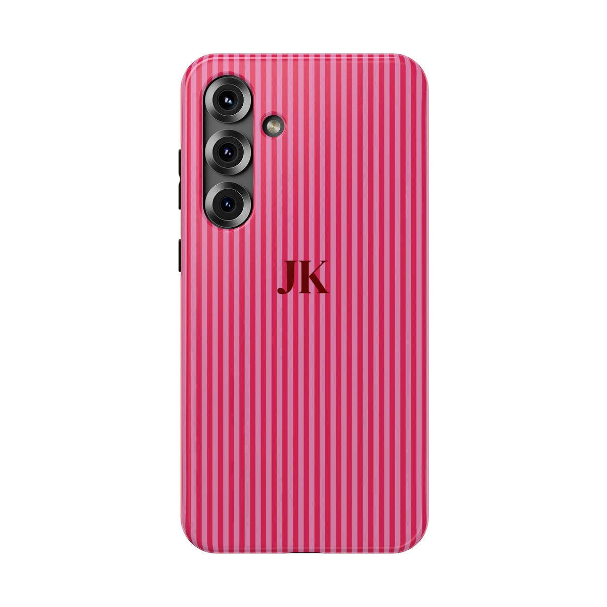 Raspberry Pinstripe Monogram Impact Resistant Case Personalized