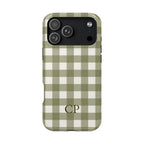 Olive Gingham Monogram Impact Resistant Case Personalized