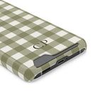 Olive Gingham Monogram Phone Case With Card Holder Personalized