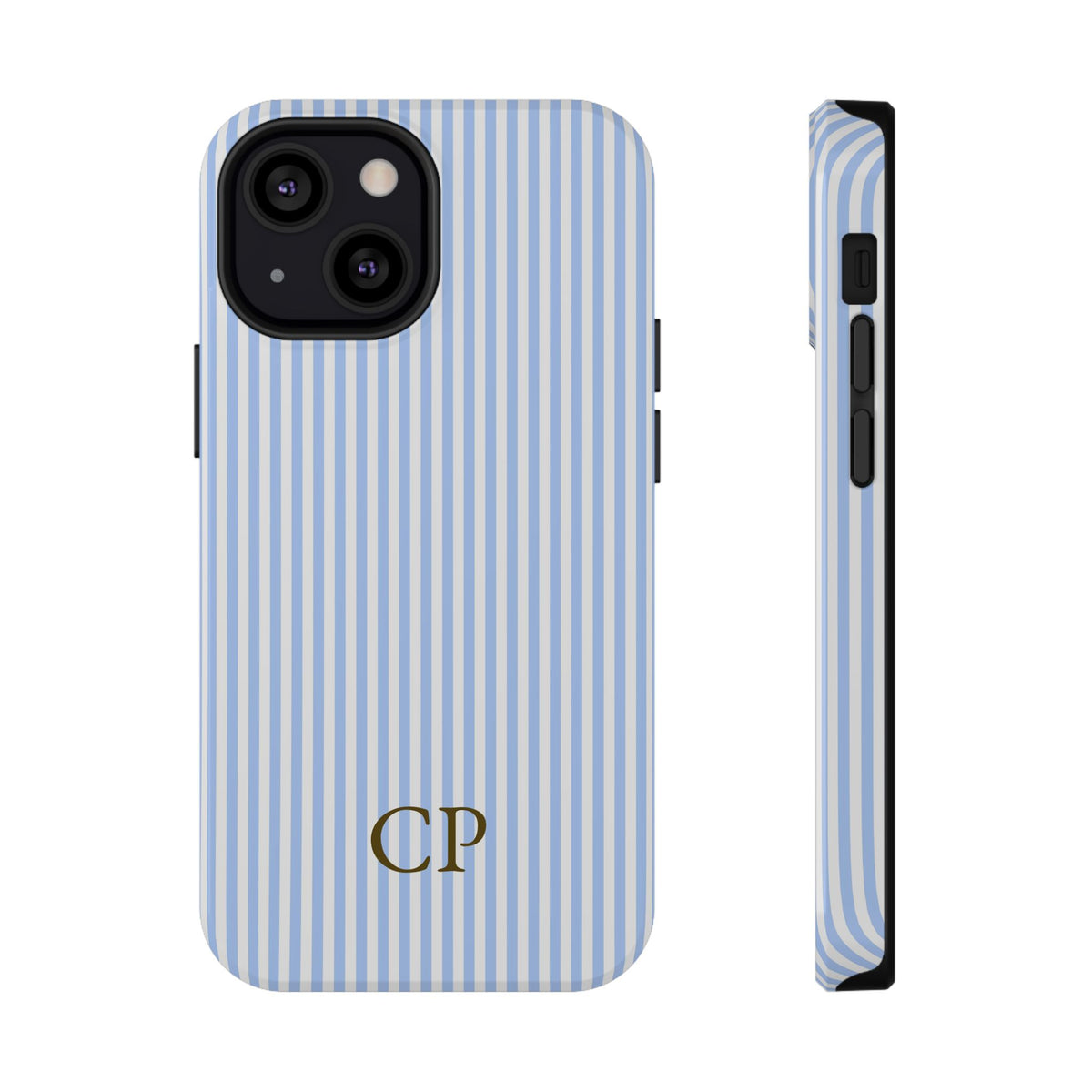 Sky Pinstripe Monogram Impact Resistant Case Personalized