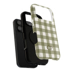 Olive Gingham Monogram Impact Resistant Case Personalized
