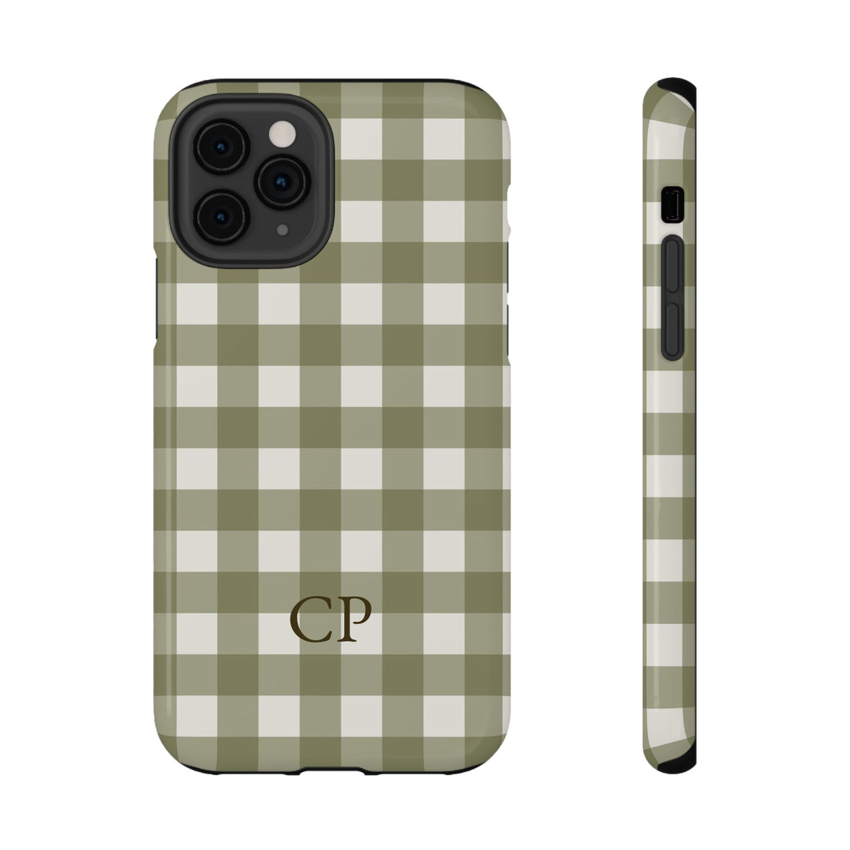 Olive Gingham Monogram Impact Resistant Case Personalized