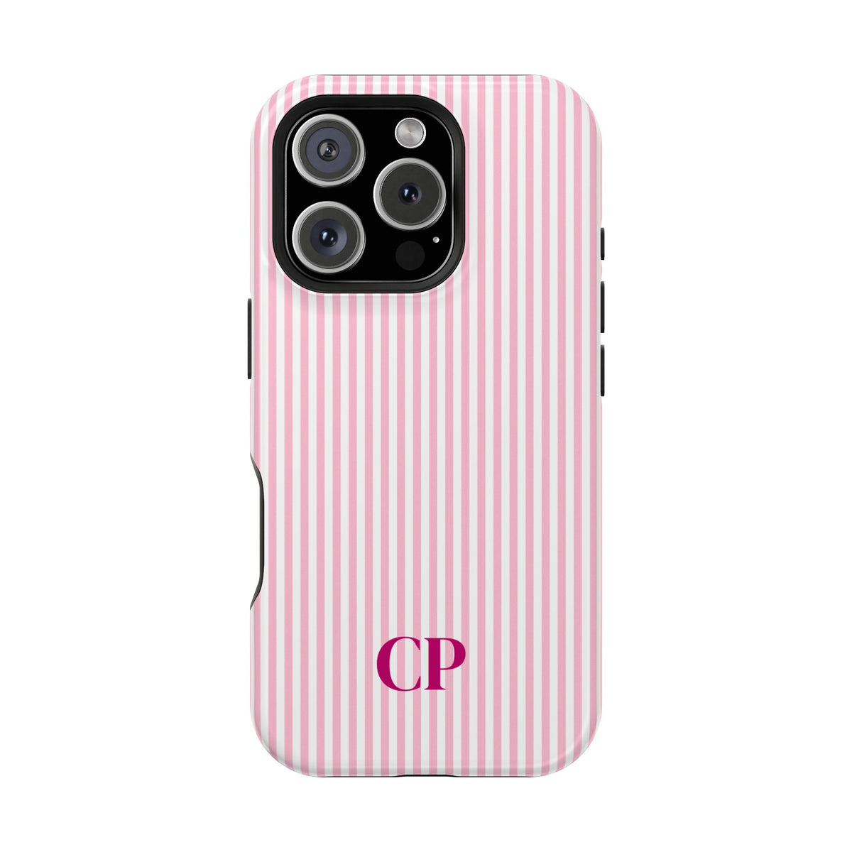 Blush Pinstripe Monogram Magnetic Impact Resistant Case Personalized