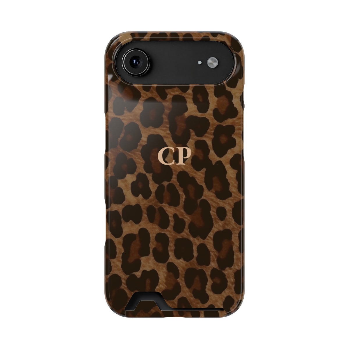Brown Leopard Monogram Phone Case With Card Holder Personalized