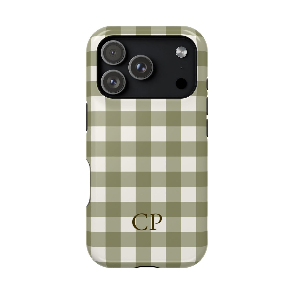 Olive Gingham Monogram Magnetic Impact Resistant Case Personalized