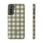 Olive Gingham Monogram Impact Resistant Case Personalized