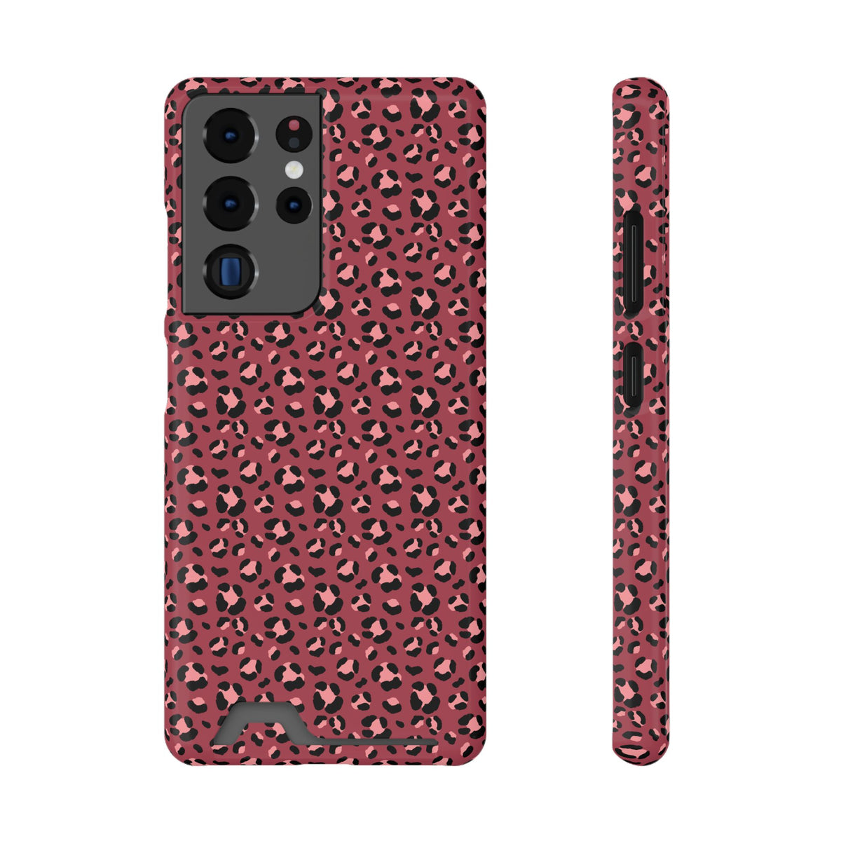 Pink Leopard phone case with card holder for Samsung Galaxy S22 Plus, glossy finish