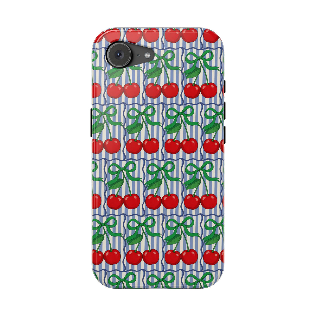 Cherry Bow Stripe protective phone case for iPhone 17e, glossy finish