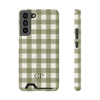 Olive Gingham Monogram Phone Case With Card Holder Personalized