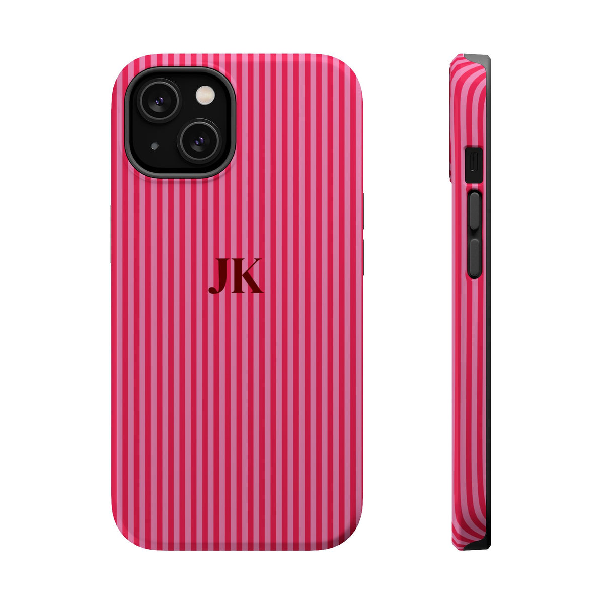 Raspberry Pinstripe Monogram Magnetic Impact Resistant Case Personalized