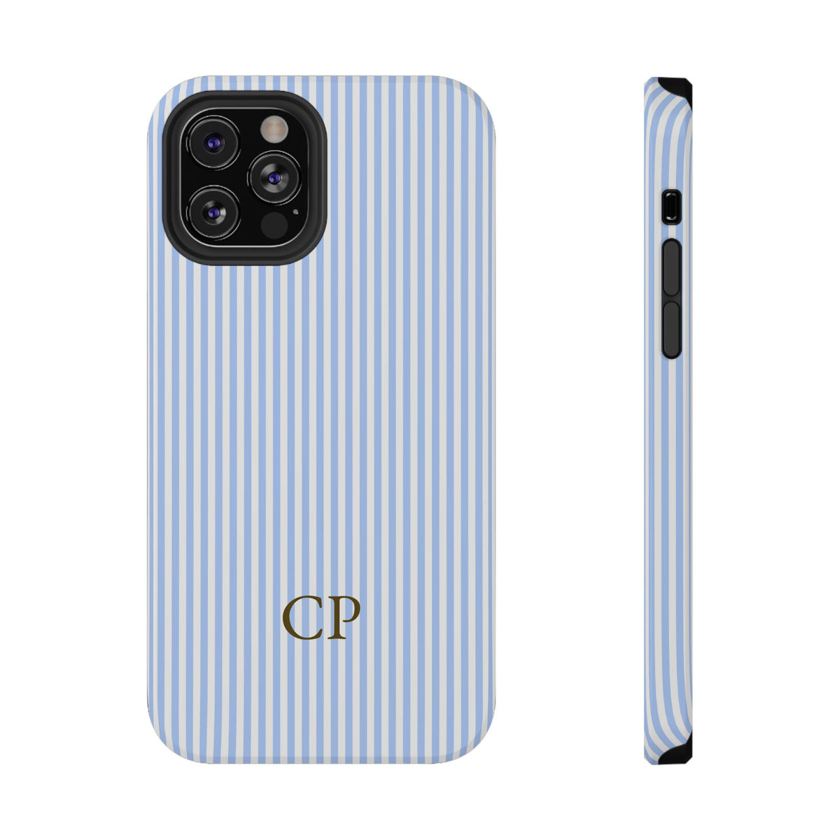 Sky Pinstripe Monogram Impact Resistant Case Personalized