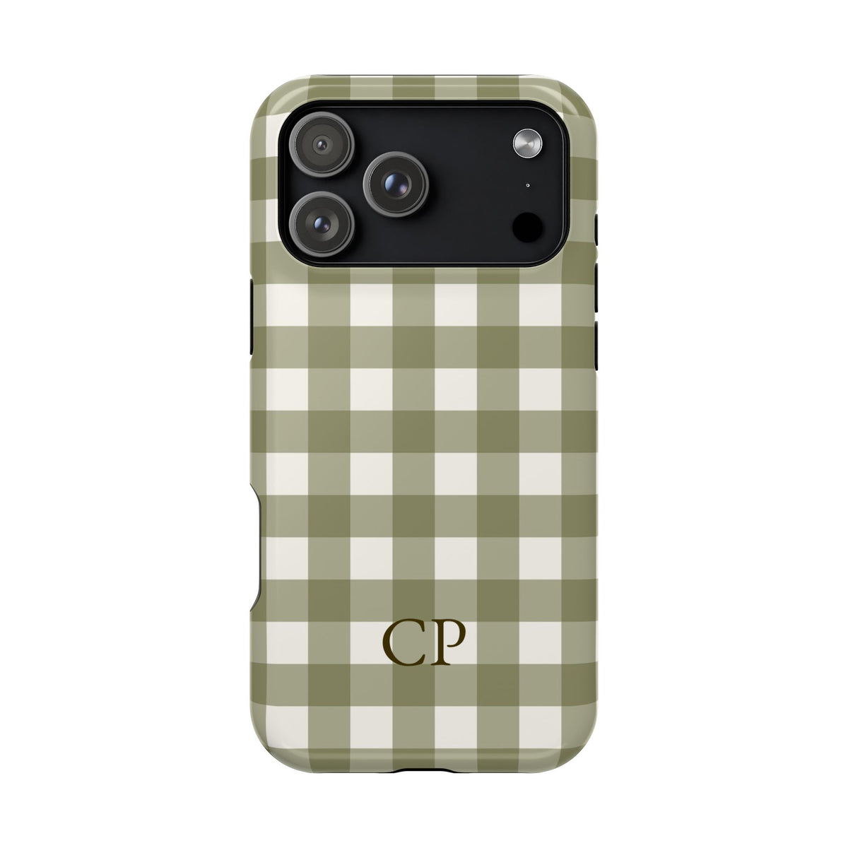 Olive Gingham Monogram Magnetic Impact Resistant Case Personalized