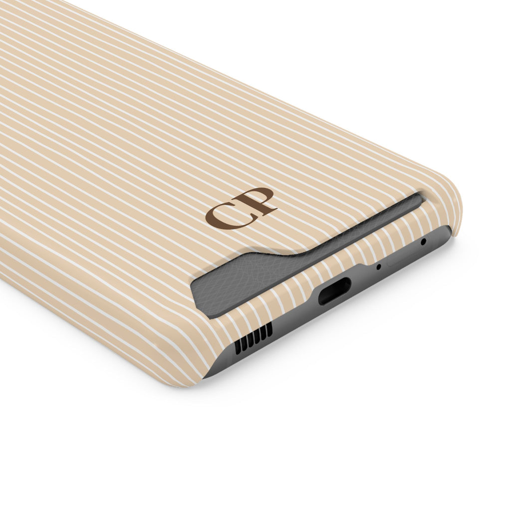 Latte Ribbed Monogram Phone Case With Card Holder Personalized