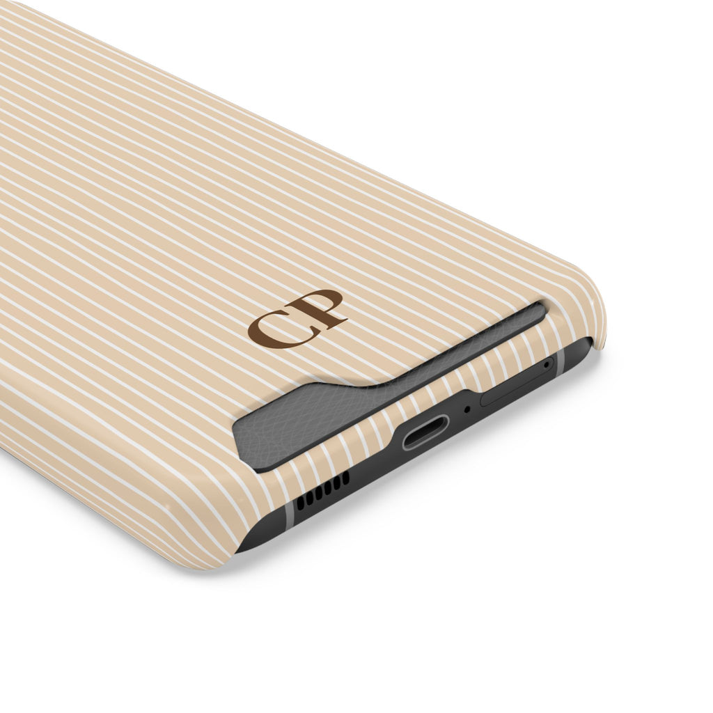 Latte Ribbed Monogram Phone Case With Card Holder Personalized