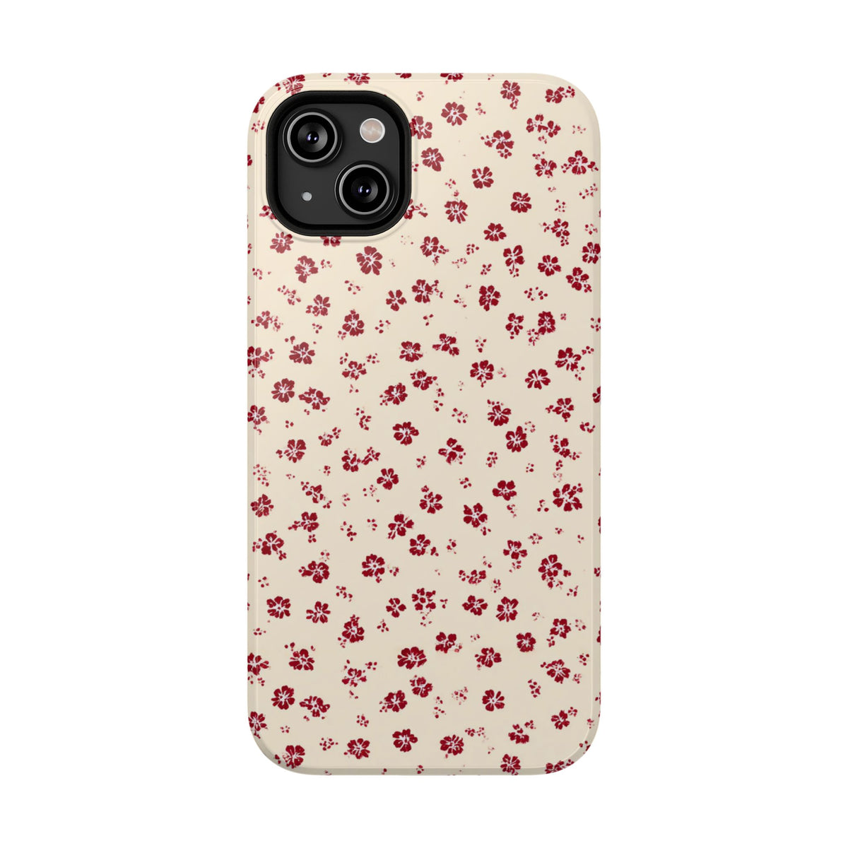 Red Ditsy Floral protective phone case for iPhone 14 Plus, glossy finish