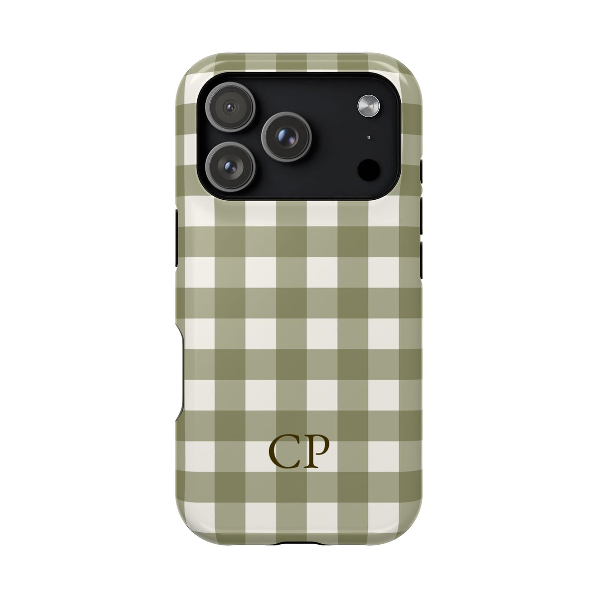 Olive Gingham Monogram Impact Resistant Case Personalized