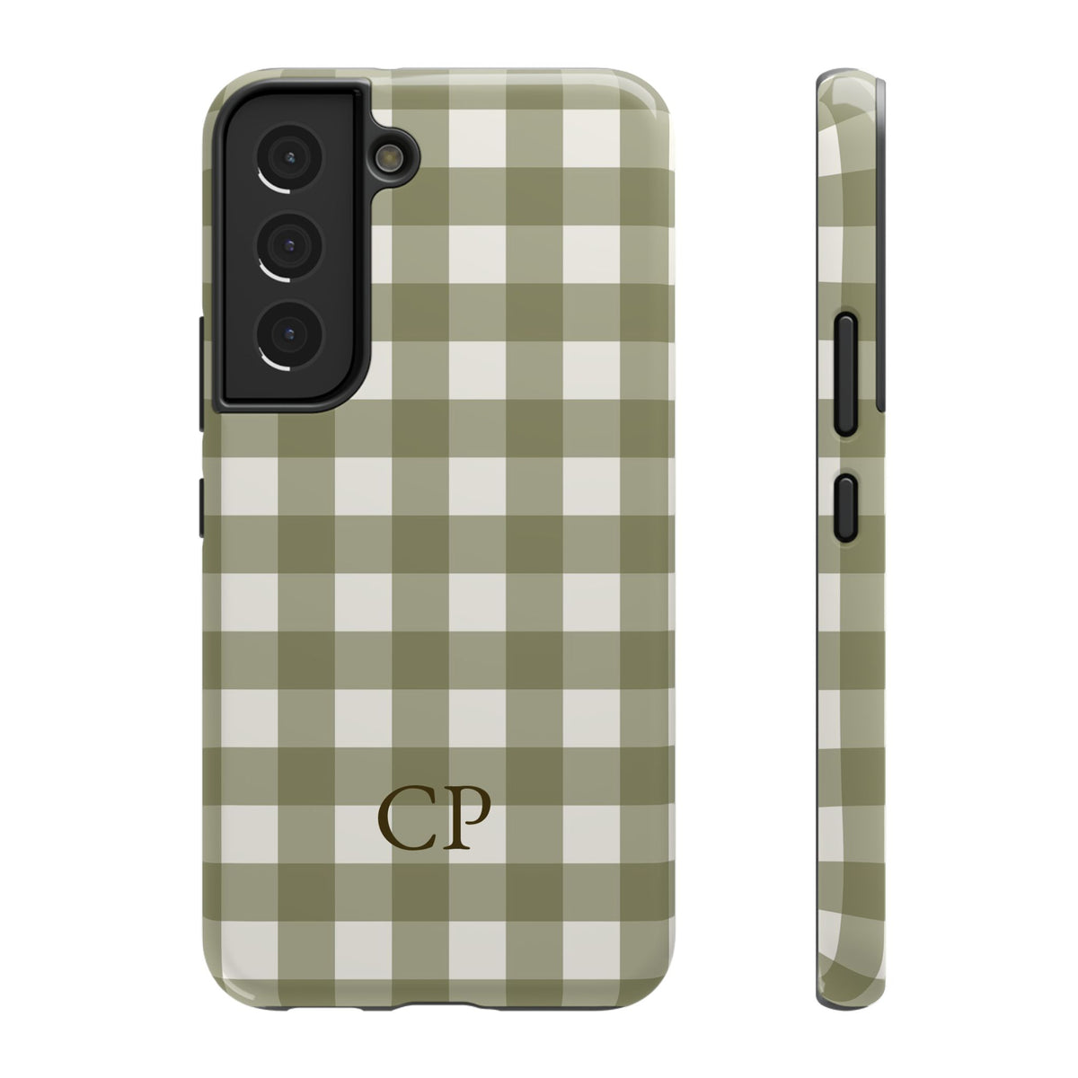 Olive Gingham Monogram Impact Resistant Case Personalized