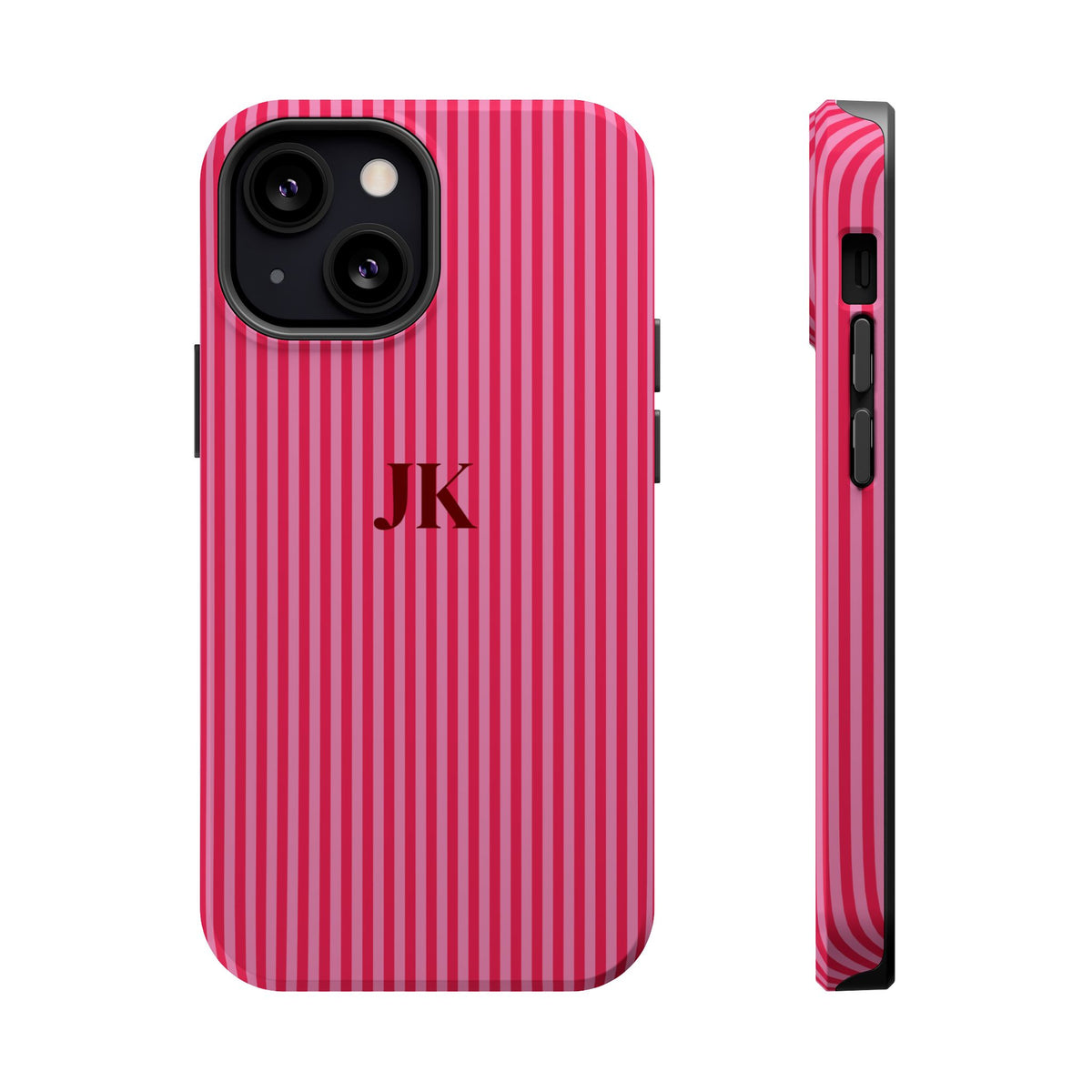 Raspberry Pinstripe Monogram Magnetic Impact Resistant Case Personalized