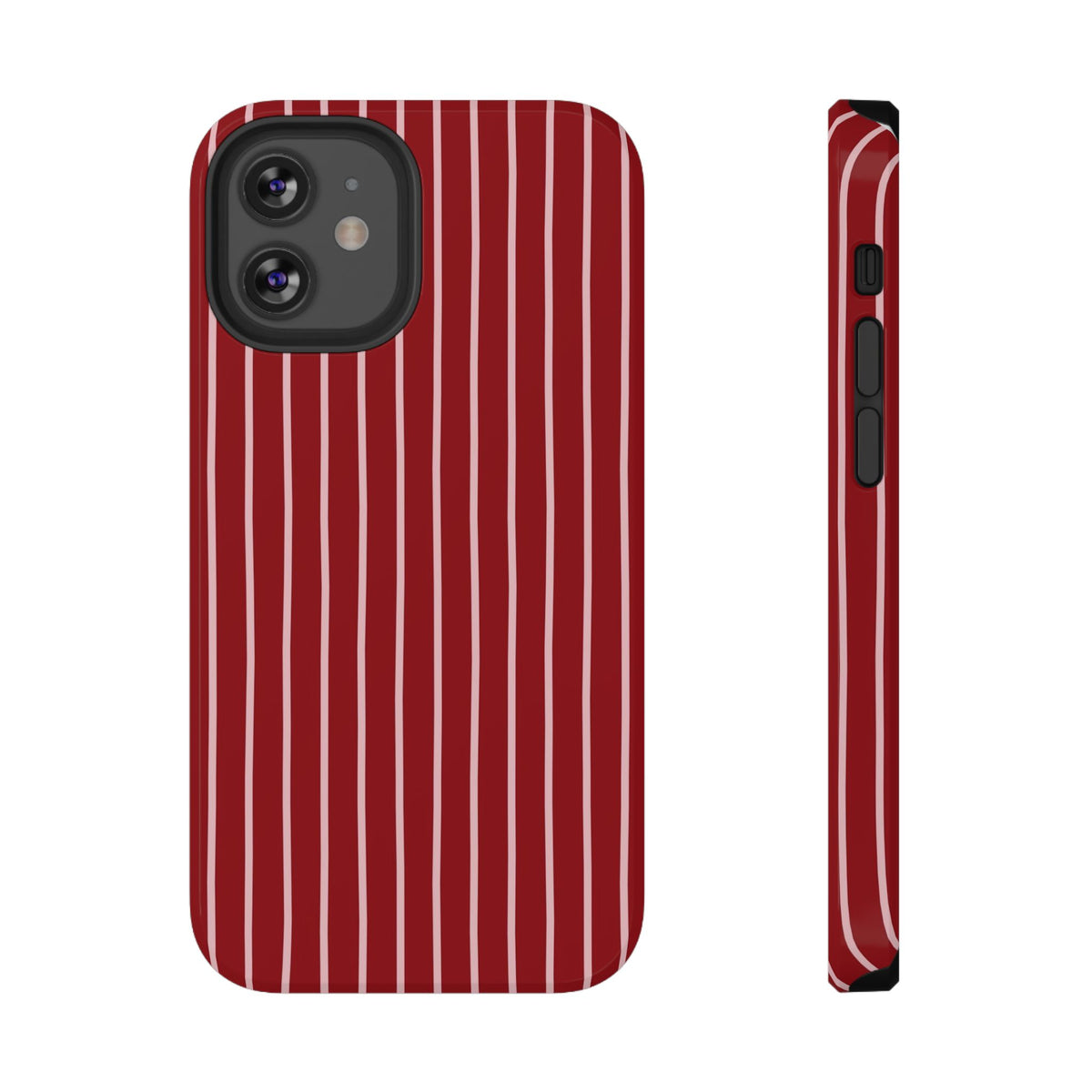 Red Pinstripe protective phone case for iPhone 12 Mini, glossy finish