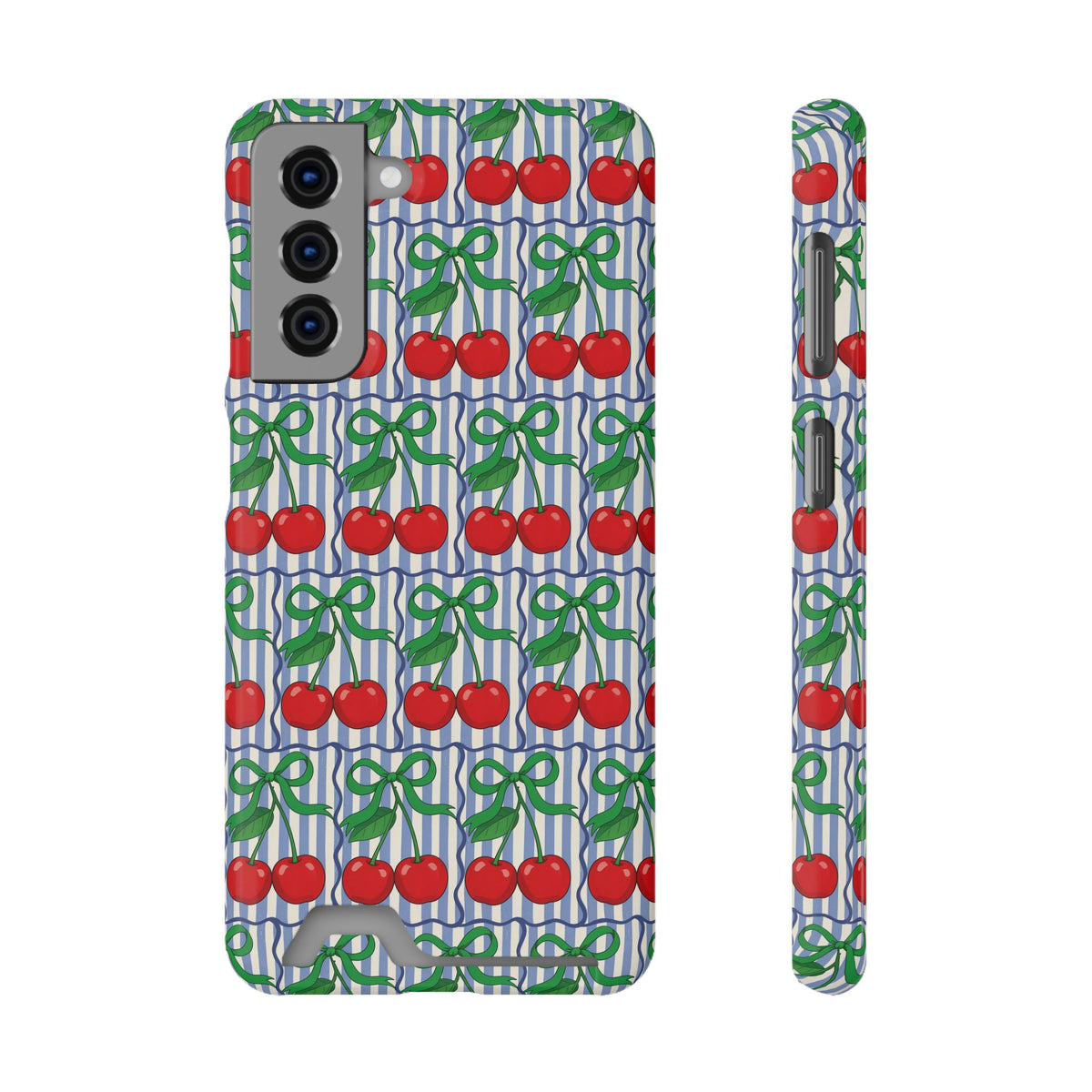 Cherry Bow Stripe phone case with card holder for Samsung Galaxy S21, glossy finish