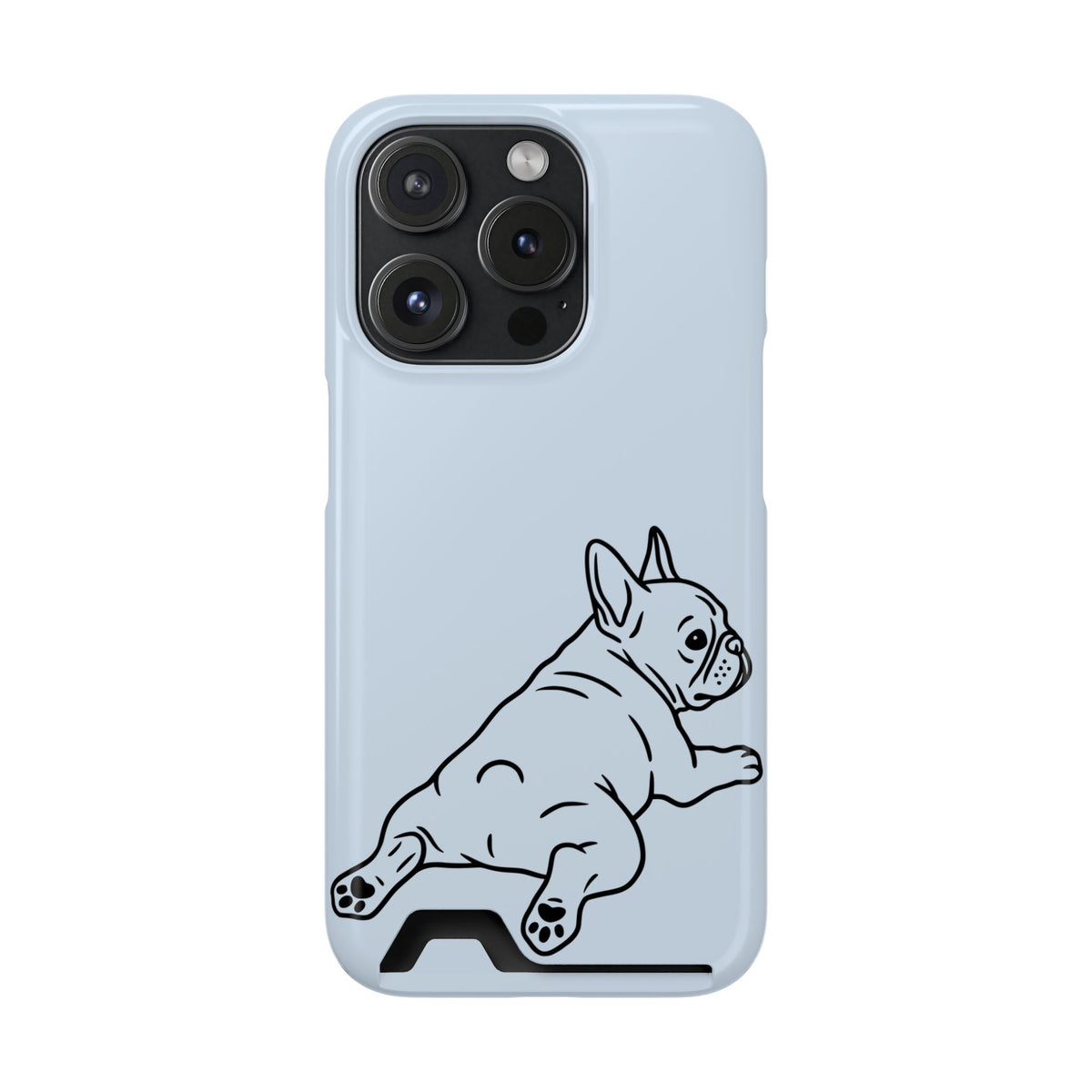 Frenchie Doodle phone case with card holder for iPhone 15 Pro, glossy finish