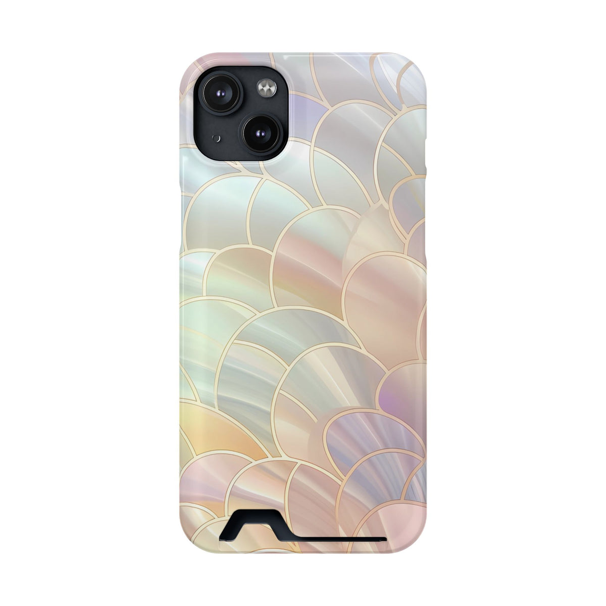 Pearl Scale phone case with card holder for iPhone 14 Plus, glossy finish