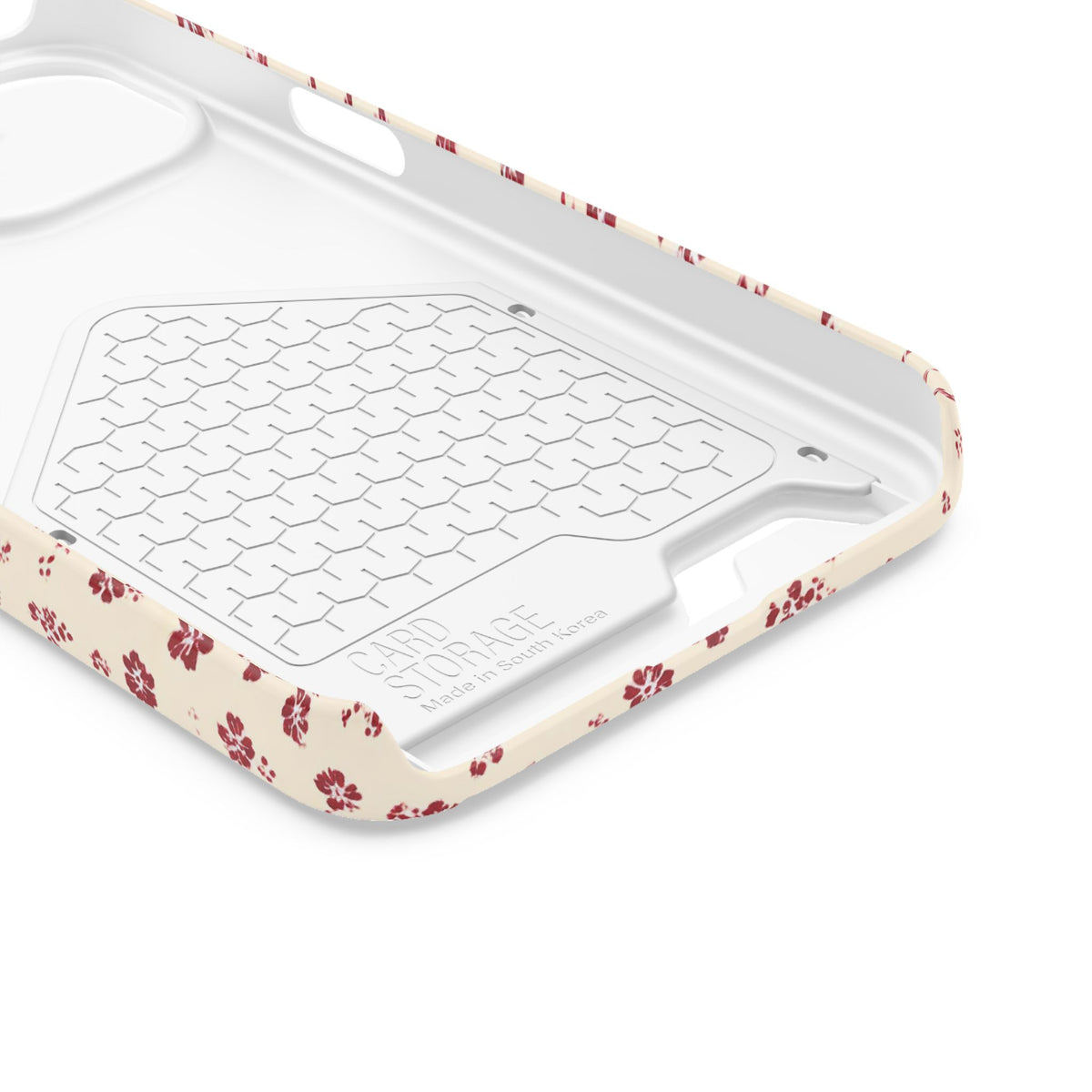 Red Ditsy Floral phone case with card holder for iPhone 13, glossy finish