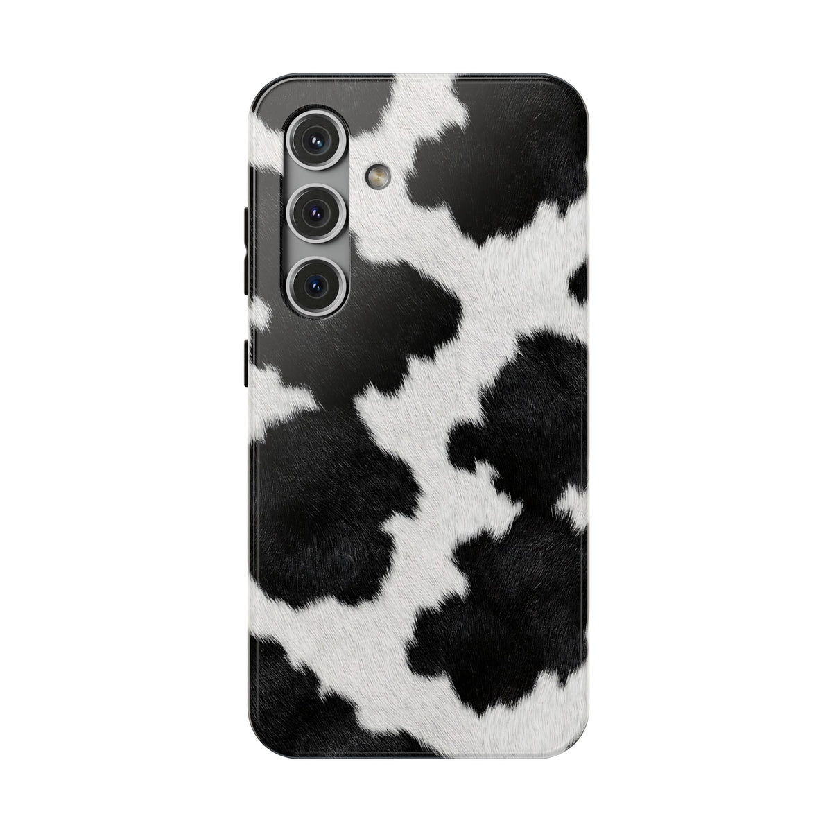 Black Cow Print protective phone case for Samsung Galaxy S24, glossy finish