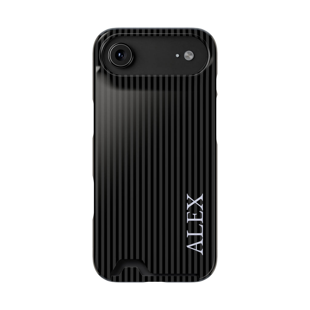 Black Stripe Name Phone Case With Card Holder Personalized