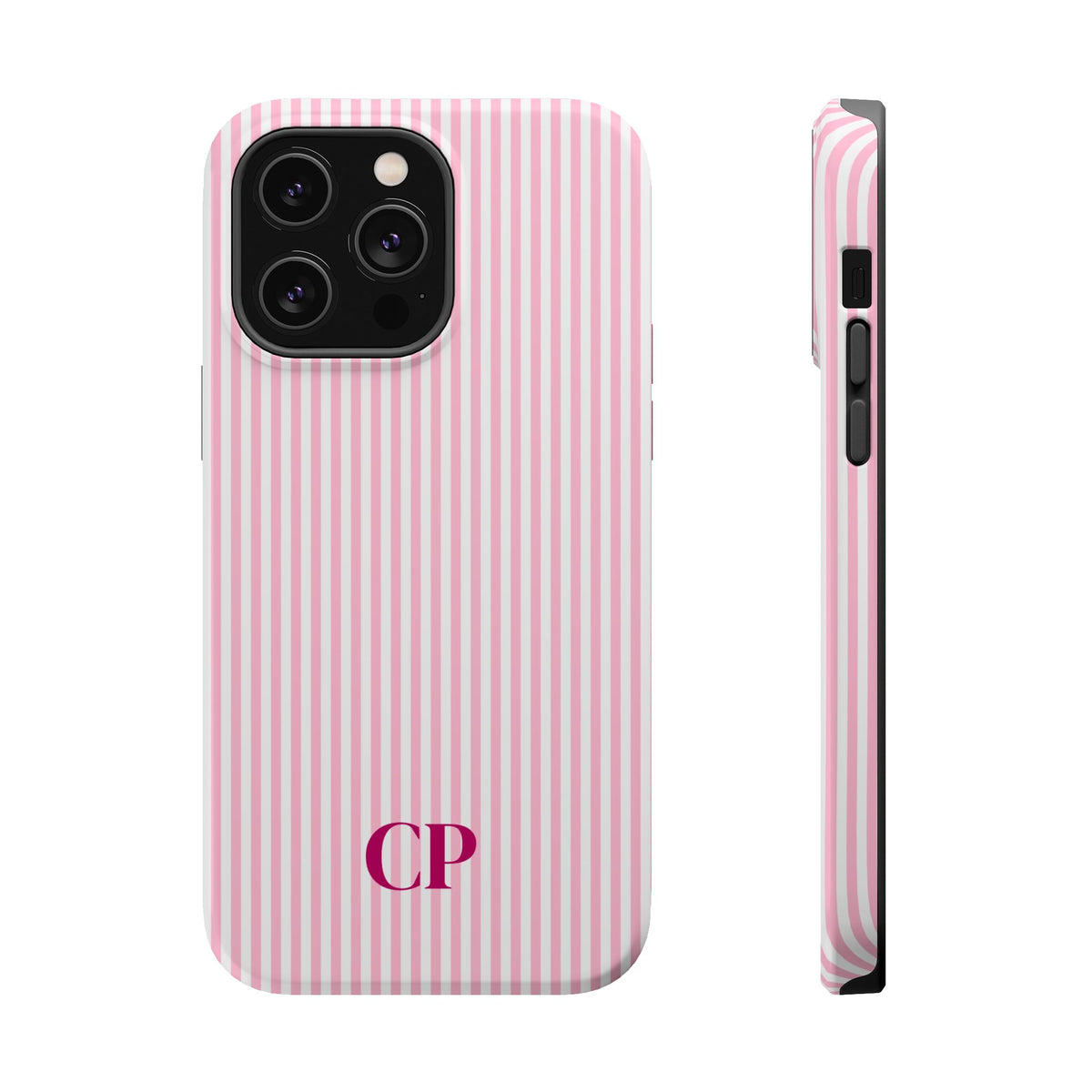 Blush Pinstripe Monogram Magnetic Impact Resistant Case Personalized
