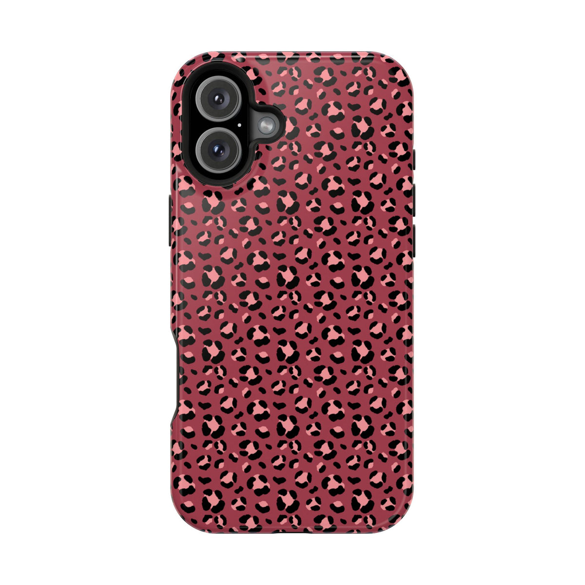 Pink Leopard protective phone case for iPhone 16 Plus, glossy finish