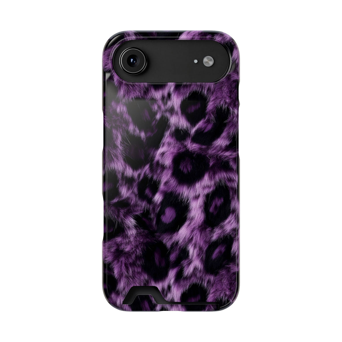 Purple Leopard phone case with card holder for iPhone 17 Air, glossy finish