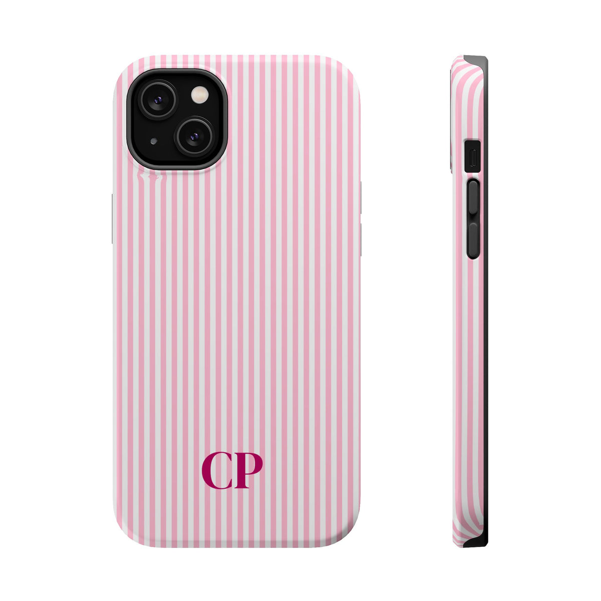 Blush Pinstripe Monogram Magnetic Impact Resistant Case Personalized